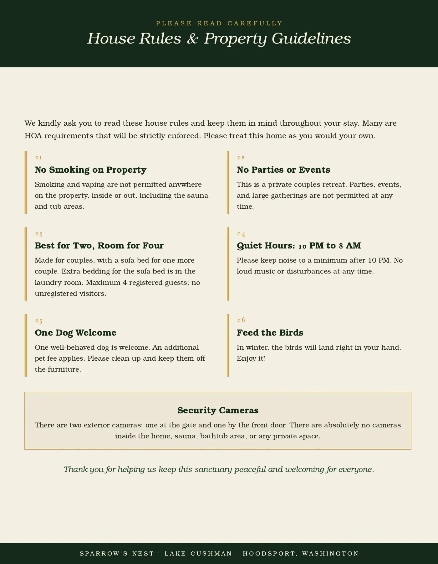 Guest guide page 3: House Rules & Property Guidelines