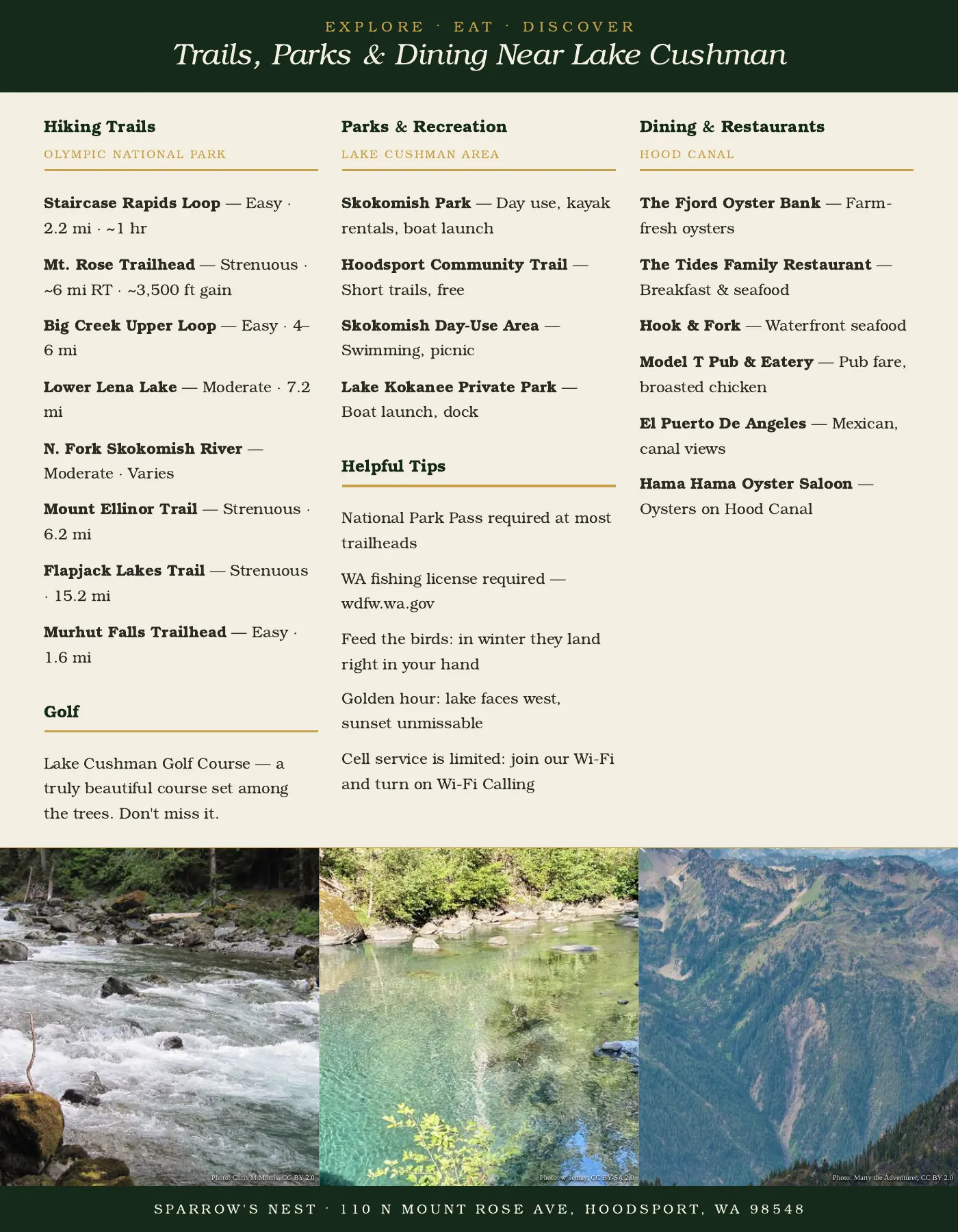 Guest guide page 10: Trails, Parks & Dining Near Lake Cushman