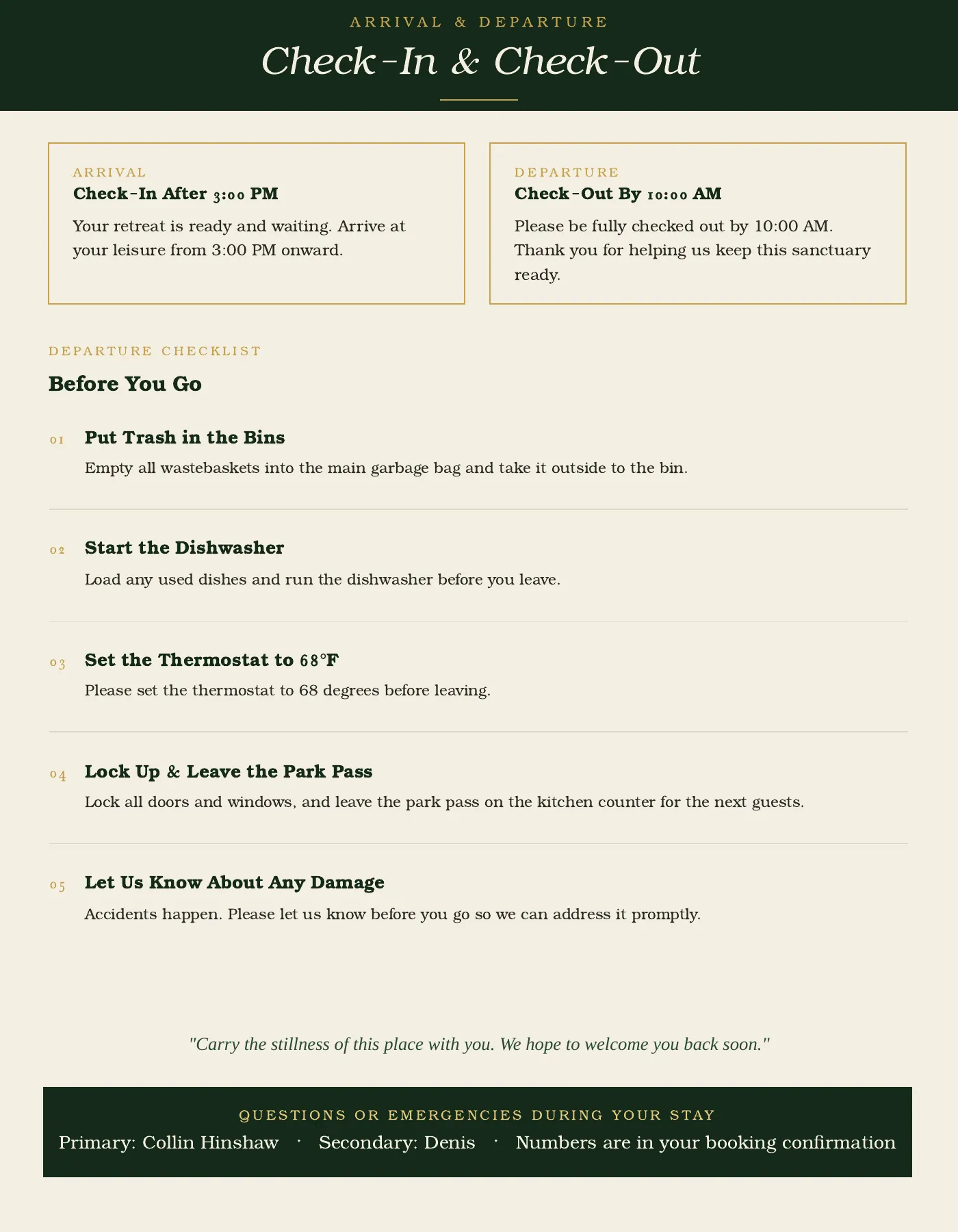Guest guide page 15: Check-In & Check-Out